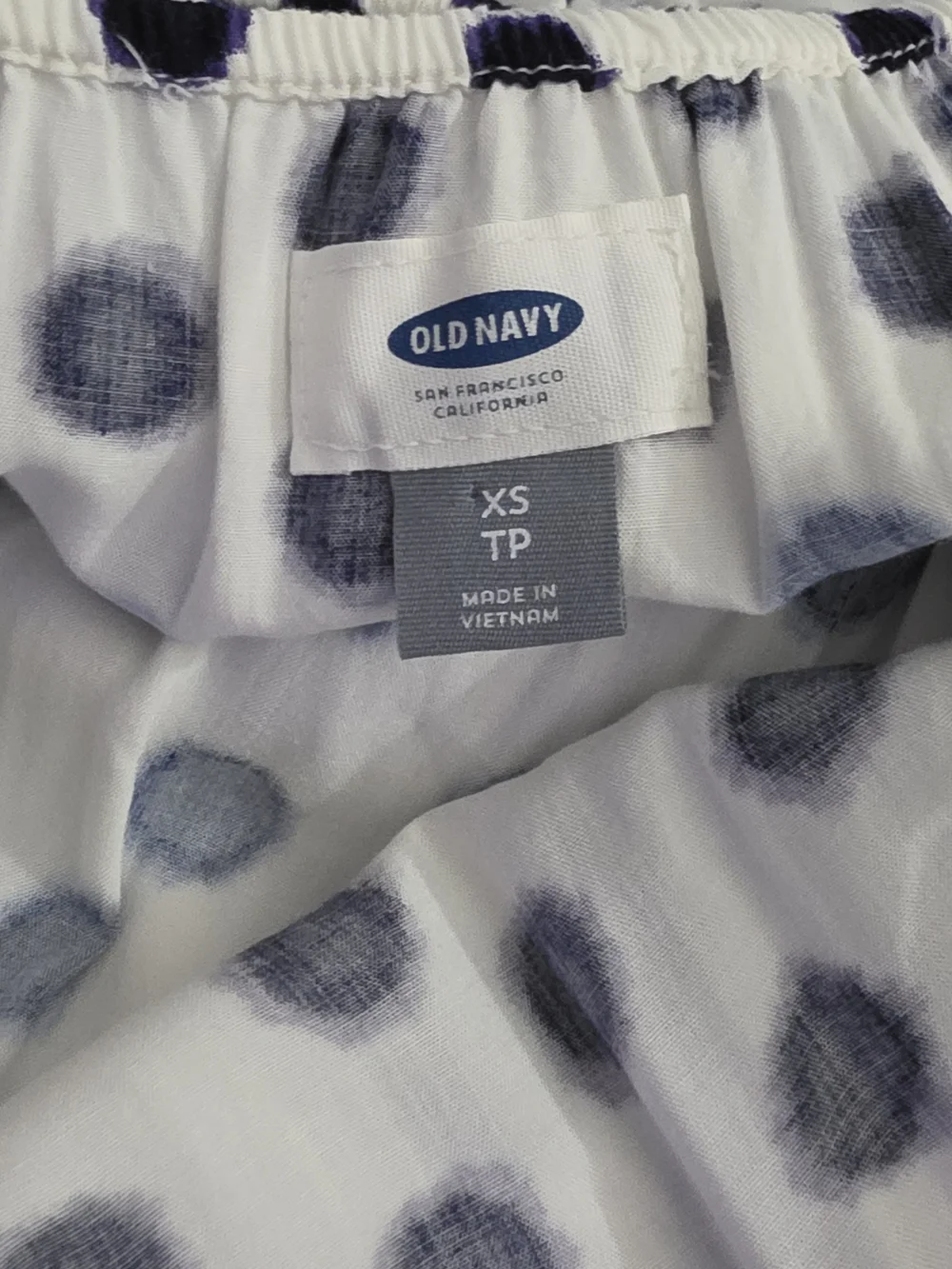 Old Navy White Maxi Dress Watercolor Style Blue Polka Dots Flowy Women XS - Picture 9 of 11